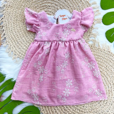 Vestido em Lese Rosê e Areia